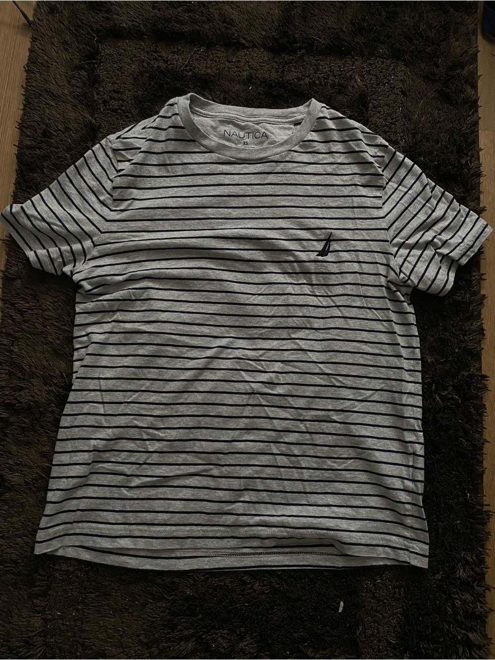 Nautica Light Gray & Navy Striped Crewneck Tee